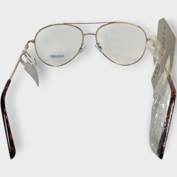 Aeropostale Blue Light Aviator Style Glasses Gold Metal Frame Clear Lens NEW - Picture 2 of 4